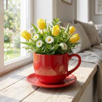 Article Grande tasse décorative avec soucoupe, pouvant servir de pot de fleurs, 17 cm