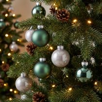 Article Boules de sapin de Noël en verre vert nacre gris Ø5cm 24 pcs