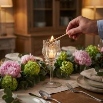 Article Porte-bougie chauffe-plat en verre, forme de fleur décorative pour une ambiance élégante, 17 cm