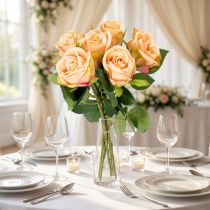 Article Bouquet de roses artificielles réalistes et durables, idéal pour la décoration de mariage, 44 cm, 6 pièces