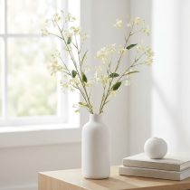 Article Branche décorative de pommier en fleurs, fleur artificielle pour une touche de couleur dans le salon, couleur crème, 108 cm, lot de 2