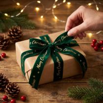 Article Ruban cadeau, ruban de Noël, ruban velours Vert Joyeux Noël 25mm 20m