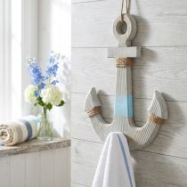 Article Ancre à suspendre, patère décoration maritime, décoration salle de bain en bois, look vintage H39cm