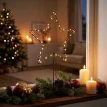 Article Étoile LED avec compartiment à piles sur support pour rebord de fenêtre et table, 46 cm