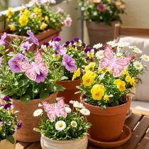 Article Déco de jardin aux papillons en bois sur tuteur en métal Rose 8×5,5cm 18pcs