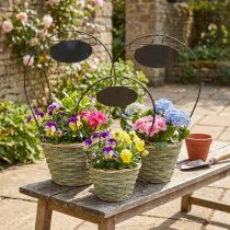 Article Panier à fleurs avec poignée et plaque en métal, Ø23/20/17cm, lot de 3.