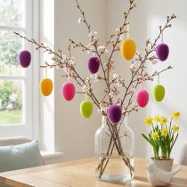 Article Oeufs de Pâques à suspendre floqués 4 couleurs 9,5 cm 8 pcs
