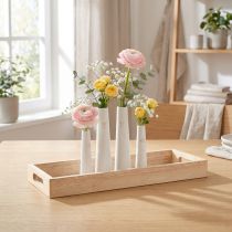 Article Plateau Décoratif Bois Mini Vases Céramique Blanc Or 35x14cm