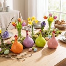 Article Figurine de poulet en céramique pour une décoration de Pâques colorée dans le salon et sur les tables, 10,5 cm, lot de 4