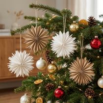 Article Étoiles décoratives en papier blanc et brun 16 cm – Set de 6