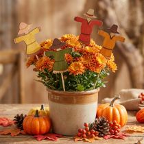Article Tuteurs à fleurs en bois, décoration épouvantail, colorés, 8 cm de haut, lot de 12