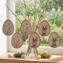Article Image de fleurs lapin dans un œuf œufs de Pâques décoration bois 9,5×12cm 6 pcs
