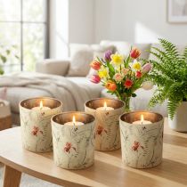 Article Lanterne décorative en verre à motif floral pour une ambiance chaleureuse à la maison, 8 cm, lot de 4.