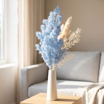 Article Asperges décoratives séchées, fleurs de plumes bleu clair, 55-70 cm