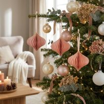 Article Décorations de Noël en papier rose et abricot en forme d'oignon, Ø8 cm, lot de 4