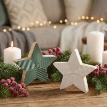 Article Décoration de table cannelée étoiles en bois vert menthe blanc 11cm 6 pcs