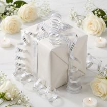 Article Ruban cadeau ruban à friser blanc avec rayures argentées 5mm 250m