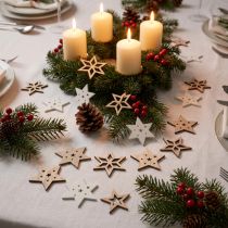 Article Décoration de Noël étoiles en bois blanc/naturel Ø4cm 72 pcs