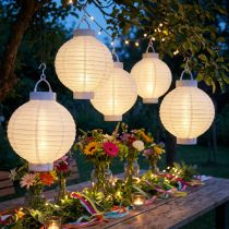 Article Lanterne LED avec solaire 20cm blanc
