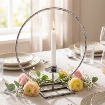 Article Anneau décor bougeoir métal argenté shabby chic Ø32cm