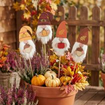 Article Piquets de jardin Gnome Décoration d'automne Bois Assorti 39cm 8 pcs