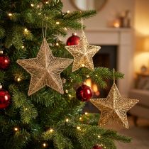 Article Ornements étoiles dorées pour décoration de Noël et de l’Avent, 20,5 cm, lot de 6
