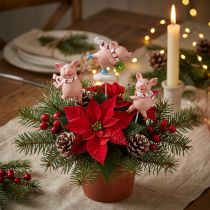 Article Cochon déco Noël cochon porte-bonheur plug fleur 4pcs