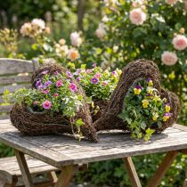 Article Cœur décoratif en bois et fil de fer, idéal pour décorer une table de jardin ou un mur. Lot de 3 pièces, 30 x 20 x 6 cm.