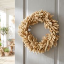 Article Couronne de porte, couronne décorative, couronne de fleurs séchées, velours de paille, Lagurus, style bohème, décoration naturelle, Ø31cm