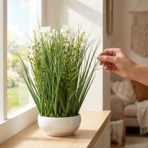Article Herbe décorative avec des fleurs de Cosmea dans un bol H45cm