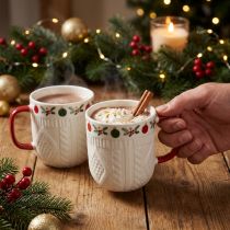Article Tasse de Noël en céramique avec motif tricoté et décor festif 9cm - rouge-blanc 2pcs