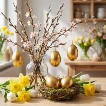 Article Oeufs de poule Oeufs soufflés dorés Décoration de Pâques 10 pcs