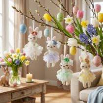 Article Lapin de Pâques décoration lapin fille en peluche 12cm 5 pcs