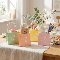 Article Sachet cadeau imprimé « Un sac de bonheur », idéal pour de jolies idées cadeaux, 12 cm, lot de 12.