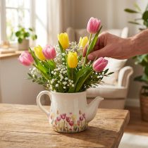Article Pichet en céramique à motif floral pour une touche printanière dans le salon, 20 cm