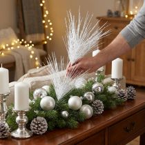 Article Branche de pin artificielle branche décorative paillettes blanches L80cm