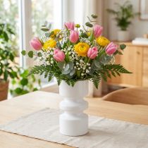 Article Vase à fleurs en métal émaillé blanc crème Ø9cm H17,5cm