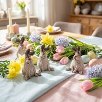Article Lapin de Pâques Lapin Décoratif Amusant en Céramique Marron H7cm 6 pcs