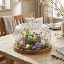 Article Assiette en bois avec cloche à fromage, assiette décorative, bois, Ø 29 cm H 22 cm