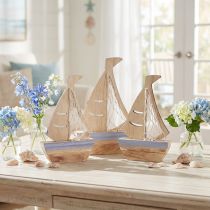 Article Support de décoration pour voilier bois naturel bleu clair 25,5×16,5cm 3 pcs