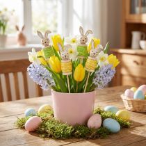 Article Piquets de fleurs Lapin de Pâques  Bois Vert Jaune 32cm 8pcs