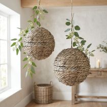 Article Boules de paille décoratives à suspendre, gris délavé, Ø20cm, 2 pièces