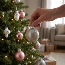 Article Décoration de sapin boules de Noël en verre rose gris Ø4cm 24 pcs
