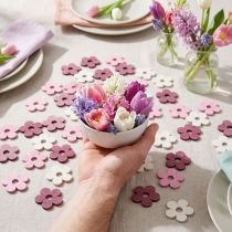 Article Décoration de table fleurs en bois rose violet blanc Ø4cm 72 pcs