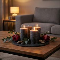 Article Bougies piliers anthracite uni 70×120 mm, lot de 4 - Bougies en cire élégantes pour la décoration et l'ambiance