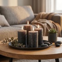Article Bougies de couleur unie bougies pilier anthracite 60×80mm 4pcs
