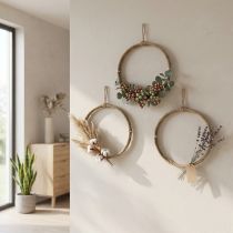 Article Anneau décoratif en jute Ø30cm style scandinave pour suspendre, couronne murale, couronne de porte, lot de 3