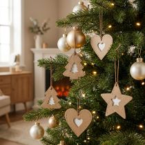Article Ornements de Noël en Papier - Formes Sapin, Étoile et Cœur - Lot de 36