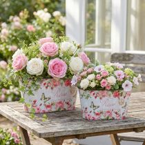 Article Roses en pot, récipient décoratif, plateau de fleurs 21,5 cm / 18,5 cm lot de 2