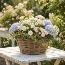 Article Panier à fleurs, style shabby chic, blanc naturel, H 14 cm Ø 30 cm avec anses, décoration vintage